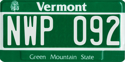 VT license plate NWP092