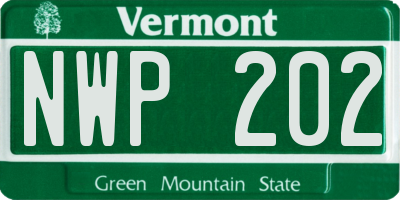 VT license plate NWP202