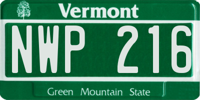 VT license plate NWP216