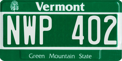 VT license plate NWP402