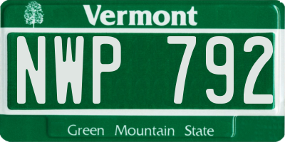 VT license plate NWP792