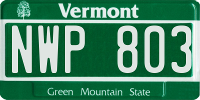 VT license plate NWP803