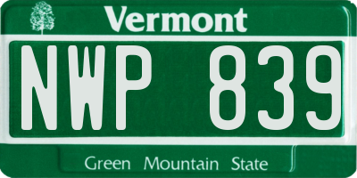 VT license plate NWP839