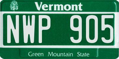VT license plate NWP905