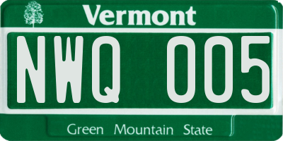 VT license plate NWQ005