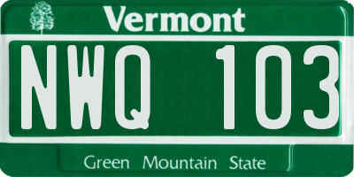 VT license plate NWQ103