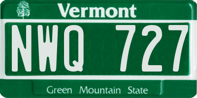 VT license plate NWQ727