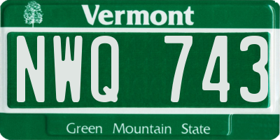 VT license plate NWQ743