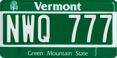 VT license plate NWQ777
