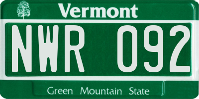 VT license plate NWR092