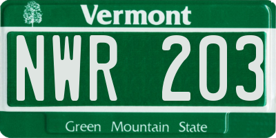VT license plate NWR203