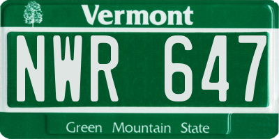 VT license plate NWR647
