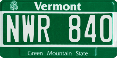 VT license plate NWR840