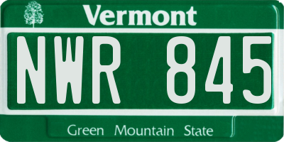 VT license plate NWR845