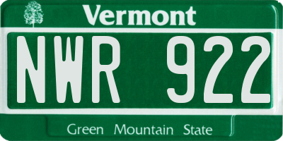 VT license plate NWR922