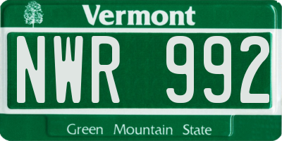 VT license plate NWR992