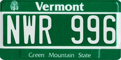VT license plate NWR996