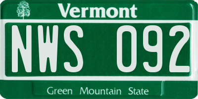VT license plate NWS092