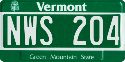 VT license plate NWS204