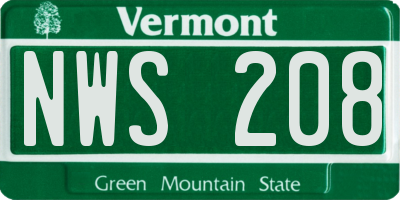 VT license plate NWS208