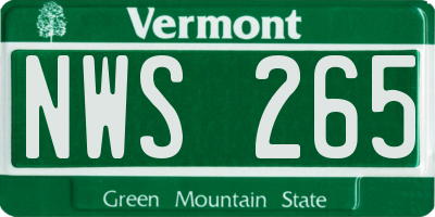 VT license plate NWS265