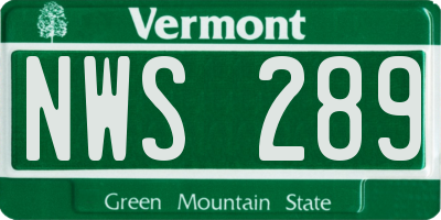 VT license plate NWS289