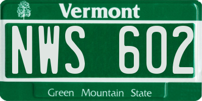 VT license plate NWS602