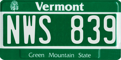 VT license plate NWS839