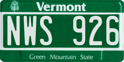 VT license plate NWS926