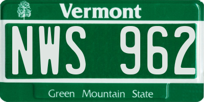 VT license plate NWS962
