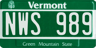VT license plate NWS989