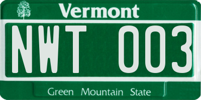 VT license plate NWT003