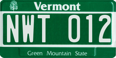 VT license plate NWT012