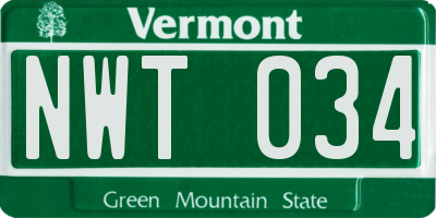 VT license plate NWT034