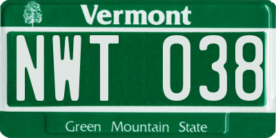 VT license plate NWT038