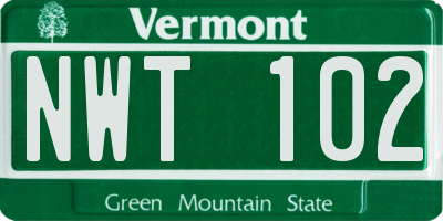 VT license plate NWT102