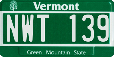 VT license plate NWT139