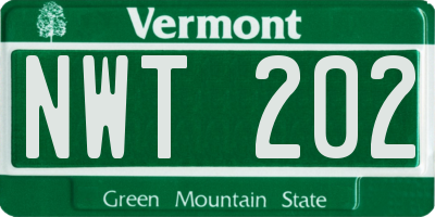 VT license plate NWT202