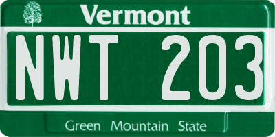VT license plate NWT203