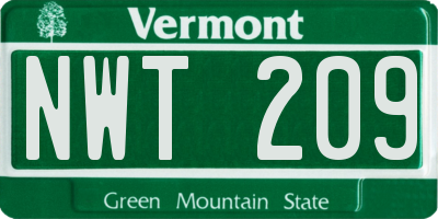 VT license plate NWT209