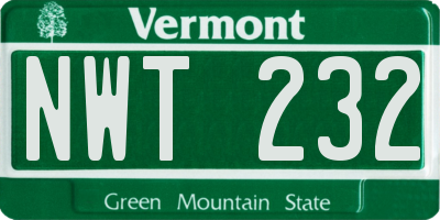 VT license plate NWT232