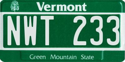 VT license plate NWT233