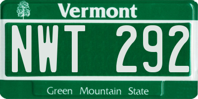 VT license plate NWT292