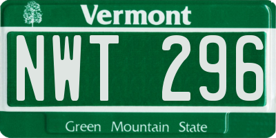 VT license plate NWT296
