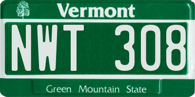 VT license plate NWT308