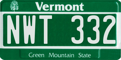 VT license plate NWT332