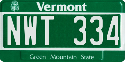 VT license plate NWT334