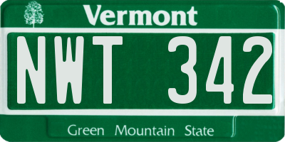 VT license plate NWT342