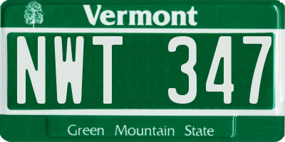 VT license plate NWT347