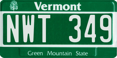 VT license plate NWT349